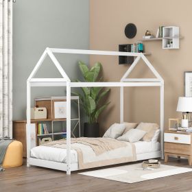 Twin Size Wooden House Bed, White (Color: White)