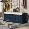 Storage Bench with 2 Drawers and 2 Cabinets,Shoe Bench with Removable Cushion for Living Room,Entryway