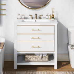 Modern 30 inch Navy Blue/White Bathroom Vanity Cabinet Combo with Open Storage, Two Drawers (Color: White, Material: Solid Wood+MDF)