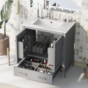 30" Bathroom Vanity with Single Sink, Combo Cabinet Undermount Sink, Bathroom Storage Cabinet with 2 Doors and a Drawer, Soft Closing (Color: Gray, Material: Solid Wood+MDF)