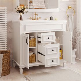 36'' Bathroom Vanity with Top Sink, Modern Bathroom Storage Cabinet with 2 Soft Closing Doors and 2 Drawers, Single Sink Bathroom Vanity (Color: as Pic)