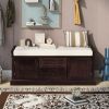 Storage Bench with 2 Drawers and 2 Cabinets,Shoe Bench with Removable Cushion for Living Room,Entryway