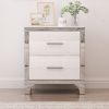 Elegant High Gloss Nightstand with Metal Handle,Mirrored Bedside Table with 2 Drawers for Bedroom,Living Room