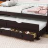 Twin Size Bed with Headboard,Footboard,Trundle and Three Storage Drawers,Twin Size Pine Wood Bed with Headboard,Footboard,Grey
