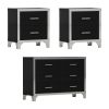 3-Pieces Sets,Dresser and Two Nightstands with Metal Handles and Mirror Decoration, Elegant