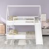 Twin over Twin Low Bunk Bed, House Bed with Ladder , White